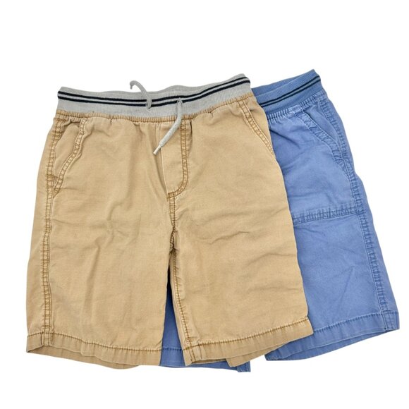 OshKosh Boys Shorts 2-Pack Size 7/7A Tan and Blue Elastic Waistband Drawstring - Picture 1 of 8